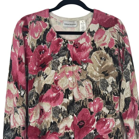 Alfred Dunner Women Floral Sequin Cardigan Sweater XL Multicolo Metallic Sparkle - Picture 2 of 11